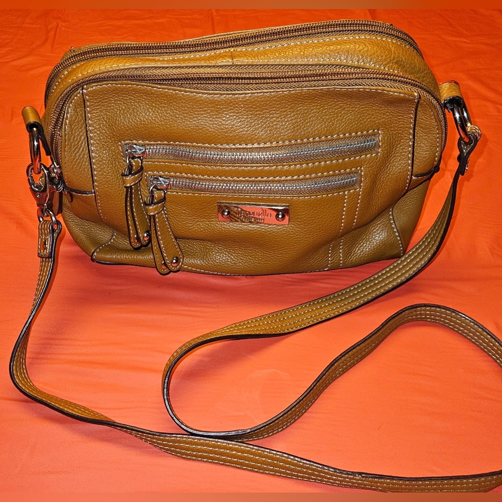 Tignanello Tan Leather Multi-Compartment Crossbody Bag Approx 10"×7" Strap 22"